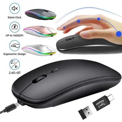 충전식 무선 마우스 블루투스 호환, 2.4GHz 듀얼 모드 컴퓨터 마우스, 나노 리시버 포함, PC 노트북 맥북용