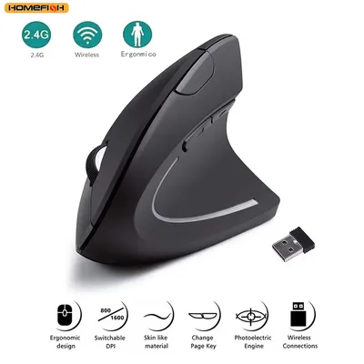 HOMEFISH 수직 마우스 인체공학적 2.4GHz 무선 광학 마우스 3 조정 가능한 DPI 800/1200/1600 노트북 PC 컴퓨터용 6 버튼